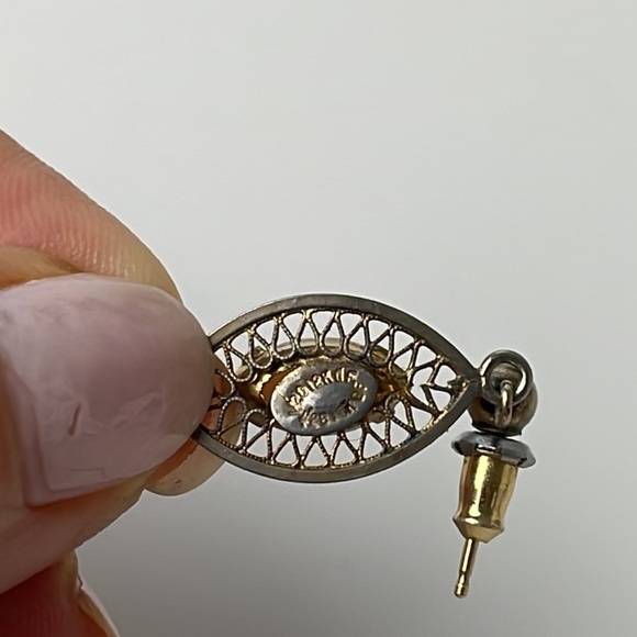 PINK Marquis Shaped Stone 12 K Gold Filled Vintage Earrings - Picture 6 of 8